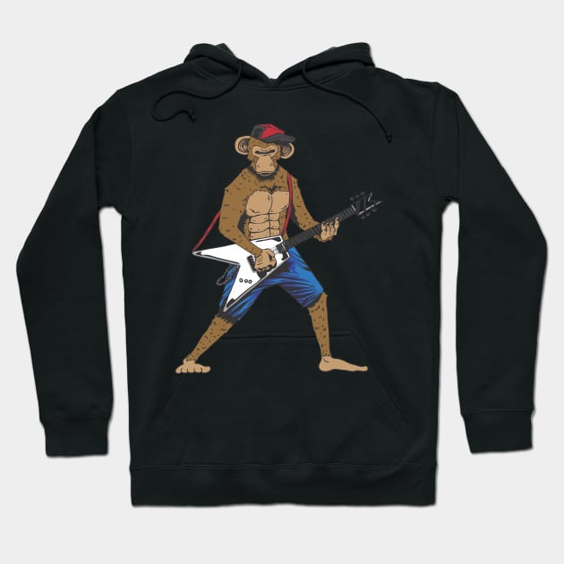 Funny Monkey Playing The Electric Guitar Musician Guitarist Hoodie by ArtedPool